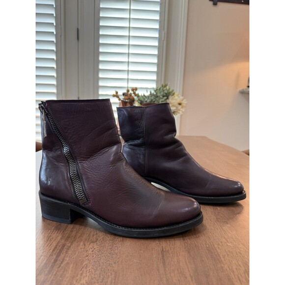 Vintage Frye Win Harness Ankle Boots 9B Burgundy Leather Block Heel Mexico - Picture 3 of 12
